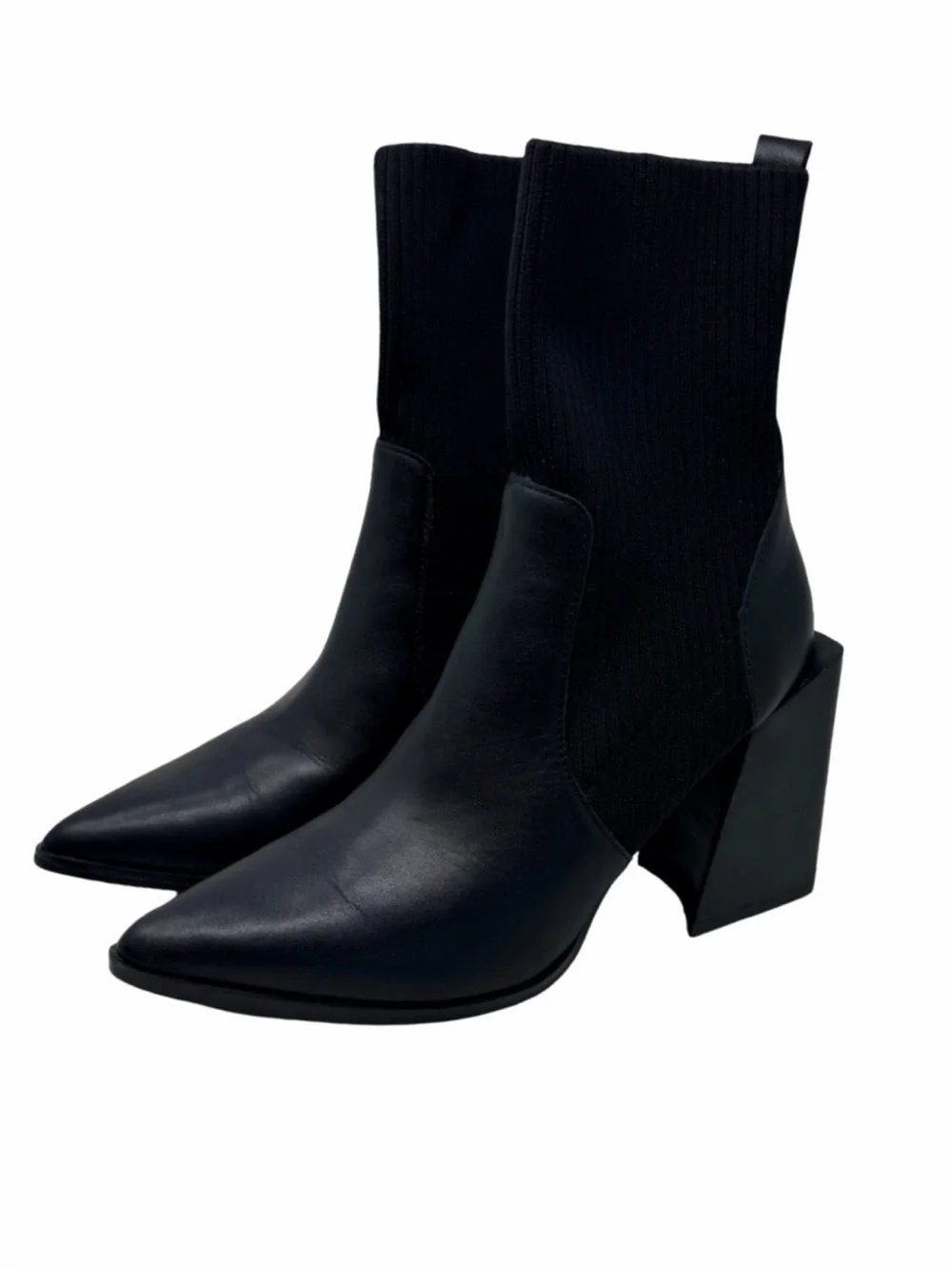 Steve Madden Tackle Sock Bootie Size 7 Black Leather Block Heel Capsule Wardrobe